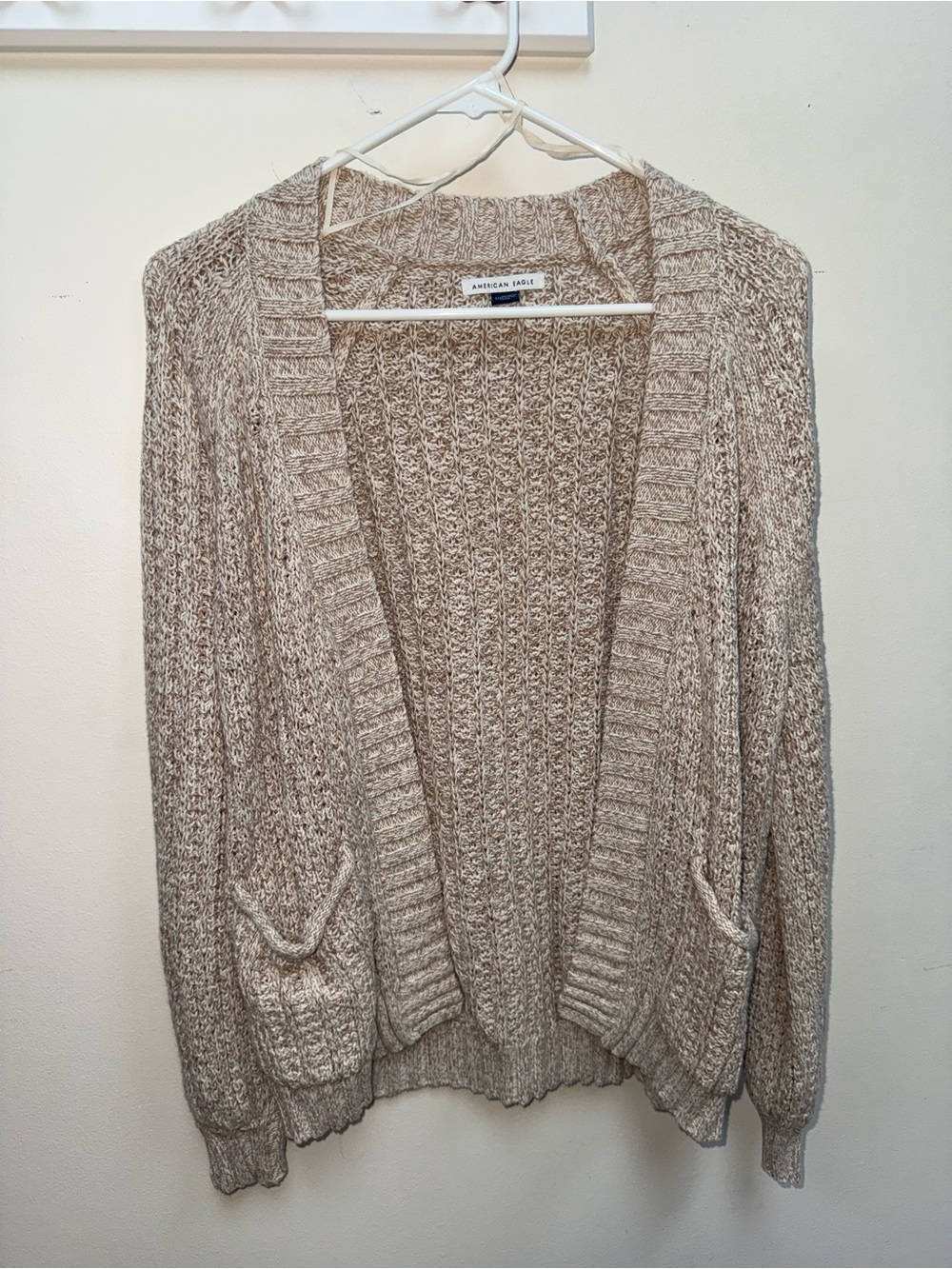 American Eagle Outfitters Neutral Beige Open-Front Knit Cardigan